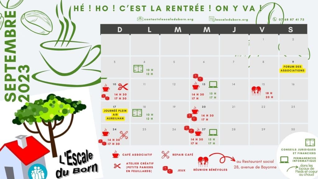 Planning des activités de septembre à l'escale du Born. Alternative textuelle ci-après.