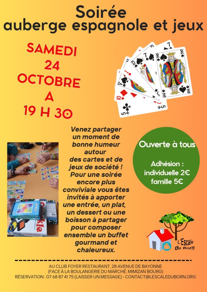 Soirée espagnole et jeux 24 octobre à 19h30